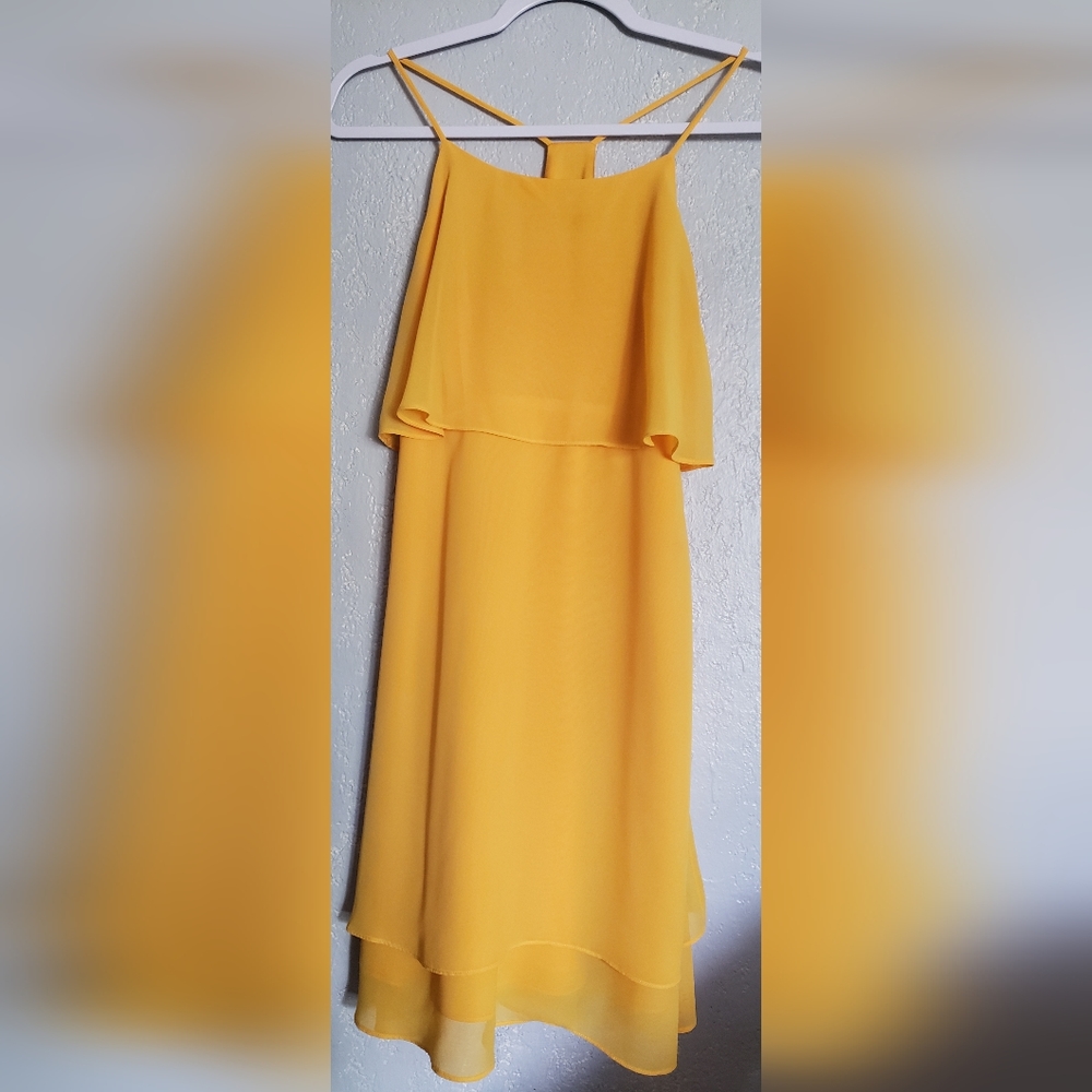 Gianni Bini Orange Sleeveless Midi Sheer Satin Ruffles Dress Size 2